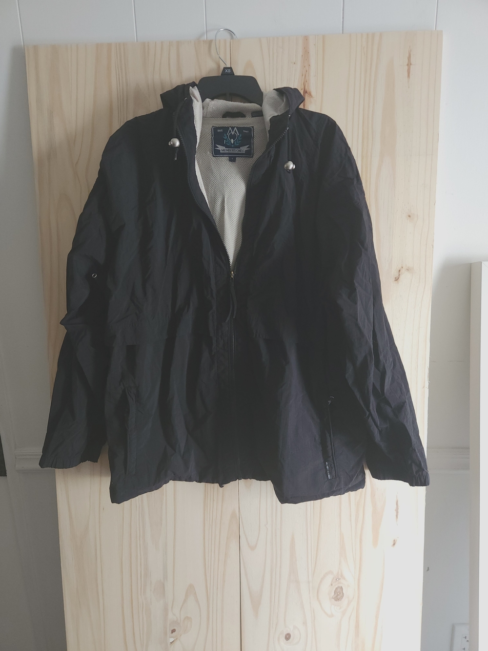 Members Only Men's Black Lightweight Hooded Windbreaker Jacket Size Large